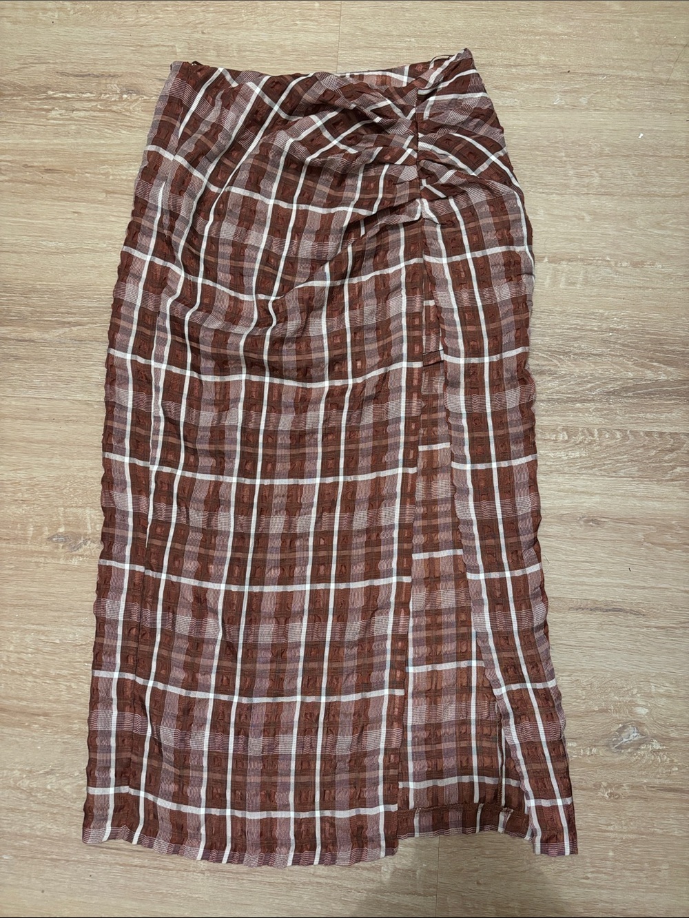 Zara Brown Plaid Midi Skirt with Slit